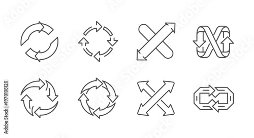 Refresh, Recycle, Shuffle and Infinity Arrows Line Icons Set