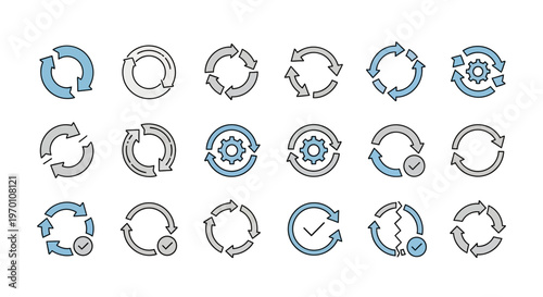 Refresh, Reload, Recycle, and Process Line Icons Set