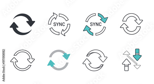 Refresh, Sync and Data Transfer Icons Set - Digital Process and Communication Symbols
