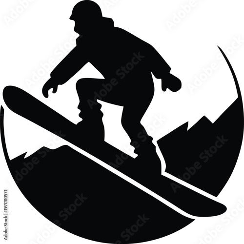 Snowboarder silhouette riding mountain winter sport vector illustration