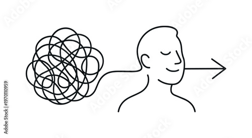 Clarity in complex information and simplifying overwhelming data in a professional decision making context, a continuous line forming a tangled shape