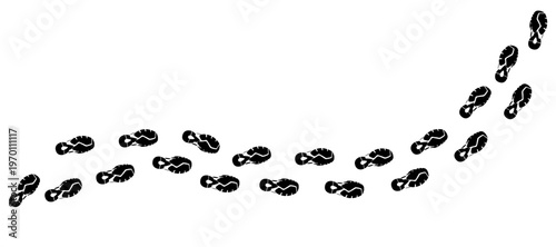 Cartoon vector illustration of a trail of footwear trainer prints representing movement, fitness activity, outdoor adventure and dynamic motion concepts