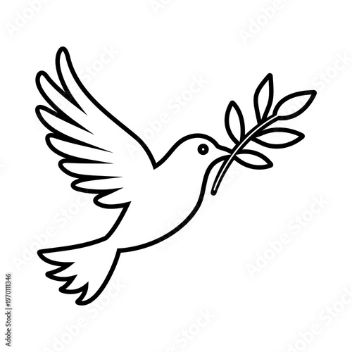 Dove with Olive Branch Line Art Illustration for Peace Symbol, Hope Concept, Freedom Theme and Minimal Bird Graphic Design
