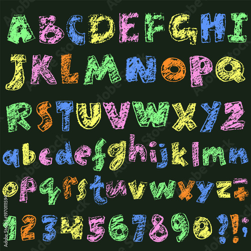 Colorful Crayon Hand Drawn Kid Vector Font