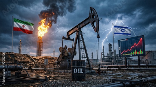 Oil Price Surge Amid Iran–Israel Conflict, Industrial Refinery Explosion and Global Energy Crisis Concept”