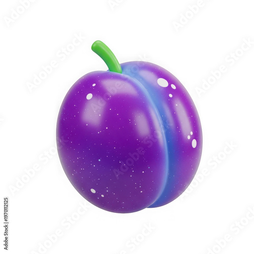 A purple plum with a green stem