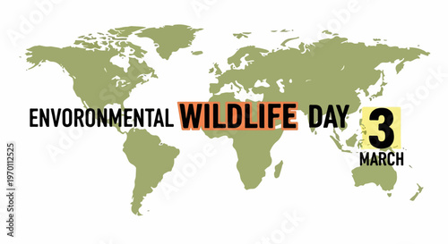 World Wildlife Day graphic with green landmasses on white background, highlighting global celebration.
