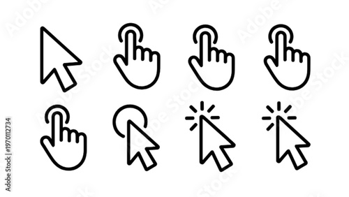 Interactive Cursor Click Icon Vector Set Pointer, Hand, and Arrow Designs