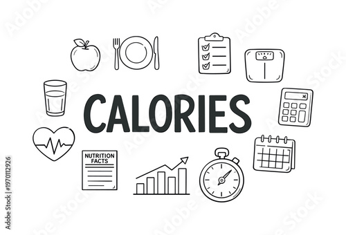 Simple calorie tracking and healthy eating monitoring concept centered on counting intake, managing portions and maintaining balanced nutrition habits