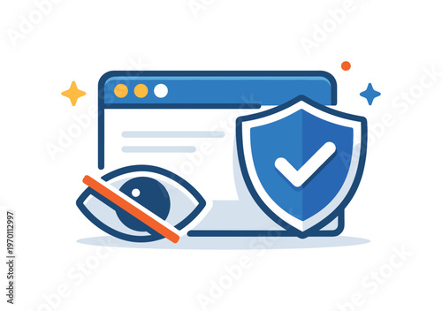 Privacy-first browsing and reduction of tracking in modern internet usage for safer online experience, a browser window combined with a shield and a