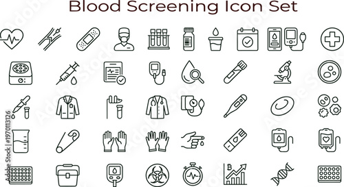 Blood screening medical laboratory line icon set for diagnostics testing healthcare analysis interface symbols vector clinical applications