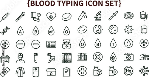 Blood typing medical laboratory line icon set for diagnostics testing healthcare analysis interface symbols vector clinical applications