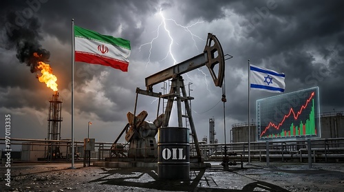 Oil Price Surge Amid Iran–Israel Conflict, Industrial Refinery Explosion and Global Energy Crisis Concept”
