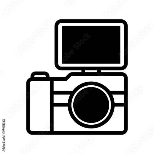 Digital Camera with Screen Icon – Photography Device Symbol Vector