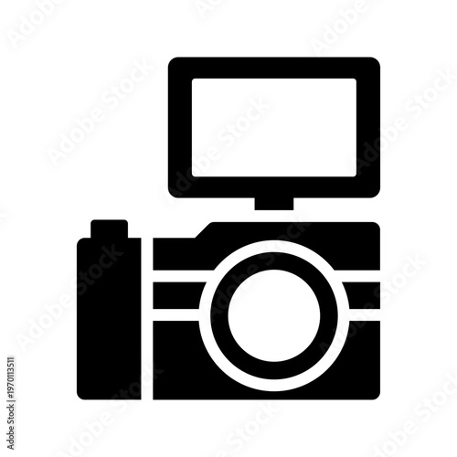 Digital Camera with Screen Icon – Photography Device Symbol Vector