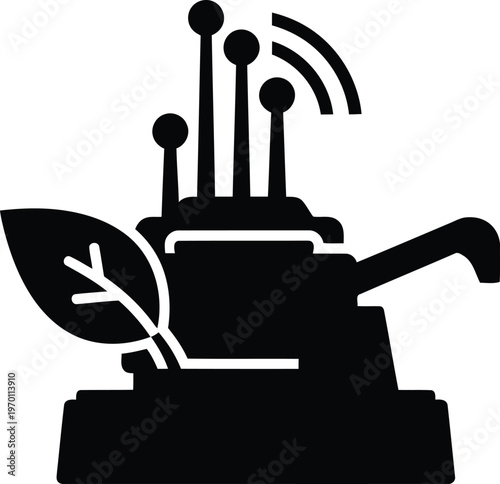 Smart farming combine harvester icon with leaf and wi-fi signal