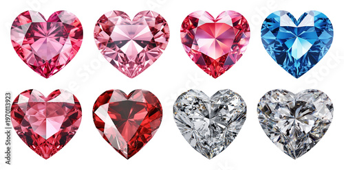 PNG Colorful heart-shaped gemstones sparkle, transparent background