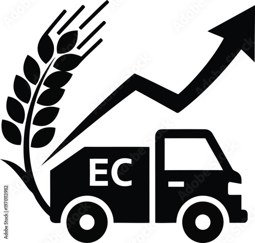 Truck with wheat stalk and rising graph with food industry