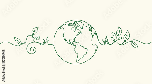 Green earth planet concept, icon, world ecology, nature global protect, logo eco environment, globe with leafs, thin line simple web symbol on white background