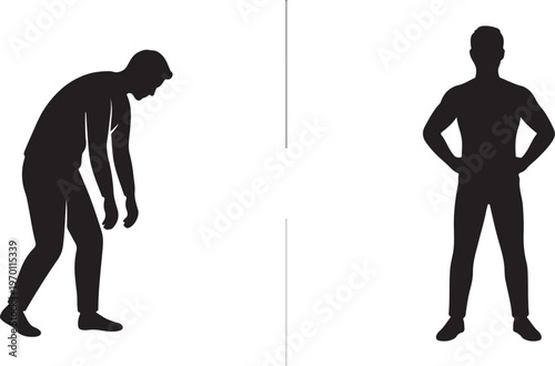 Silhouette of a dejected person versus an upright strong person