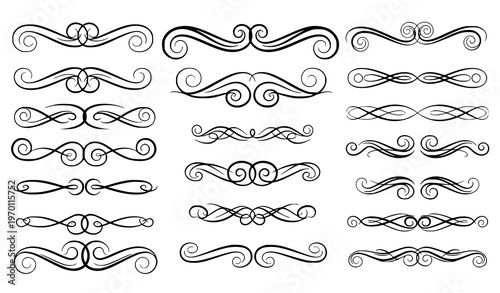 Elegant swirl ornament vector set with filigree curls decorative dividers and vintage flourish elements