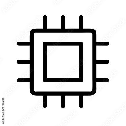 A minimalist vector graphic illustration of a computer processor icon