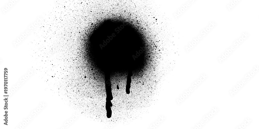 Naklejka premium A single dark circular spot of black spray paint featuring artistic drips running down the center