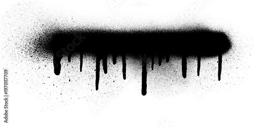 Fotografie Black horizontal line of spray paint with dripping textures across the middle se