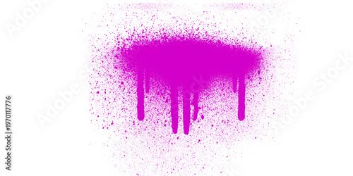 Vibrant magenta spray paint mark with textured splatter patterns and distinct dripping paint streaks