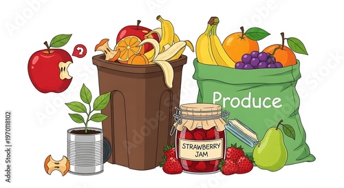 Food waste reduction illustration.