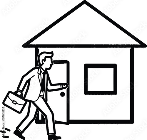 Businessman leaving home with a briefcase to begin his important workday.