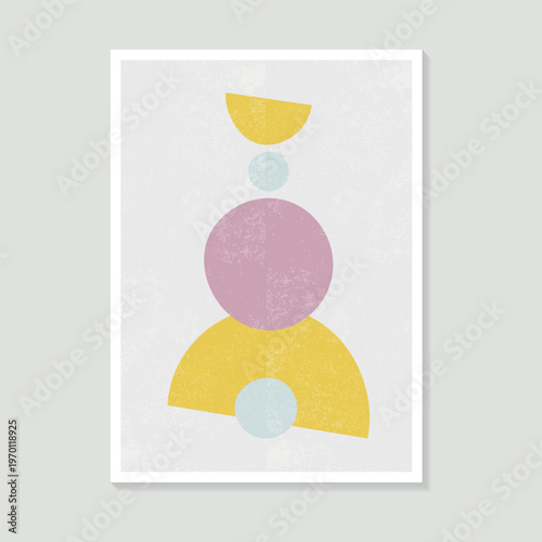 A minimalist geometric abstract design with circles and lines in pastel tones - perfect for contemporary interior design.
