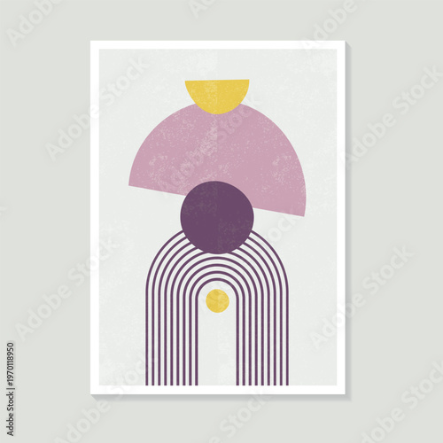 A minimalist geometric abstract design with circles and lines in pastel tones - perfect for contemporary interior design.
