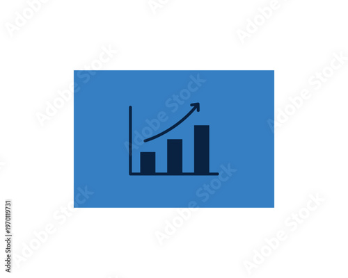 Financial bar graph on a rectangular blue background showing an upward trend.