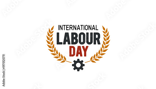 International Labour Day celebration graphic with gear and laurel  