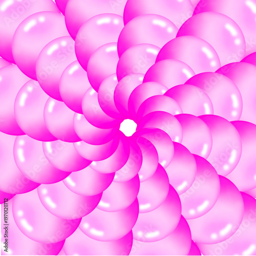 Abstract background of vibrant, swirling of pink depth and motion glossy spheres. 