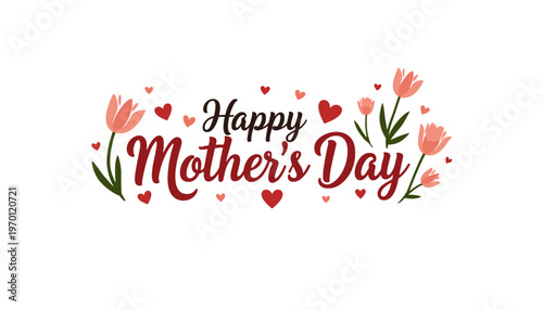 Happy Mother's Day greeting with flowers and hearts in bright colors  
