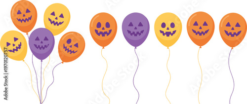 Halloween balloon vector set, spooky pumpkin face illustration for party decoration festive holiday design