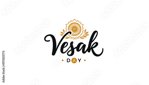 Vesak Day celebration logo with floral design in gold and black  