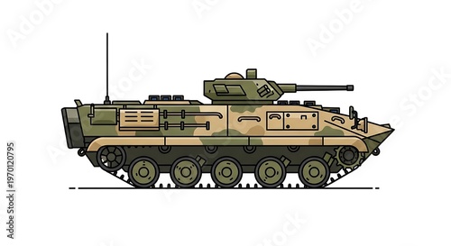 Military Tank Illustration Side View.