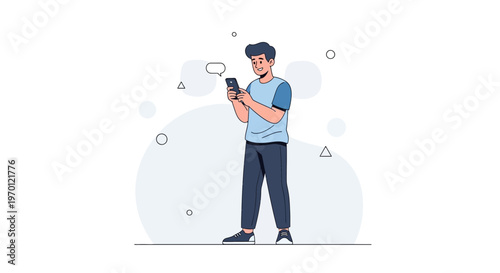 Young man texting on smartphone, communication, technology, modern lifestyle