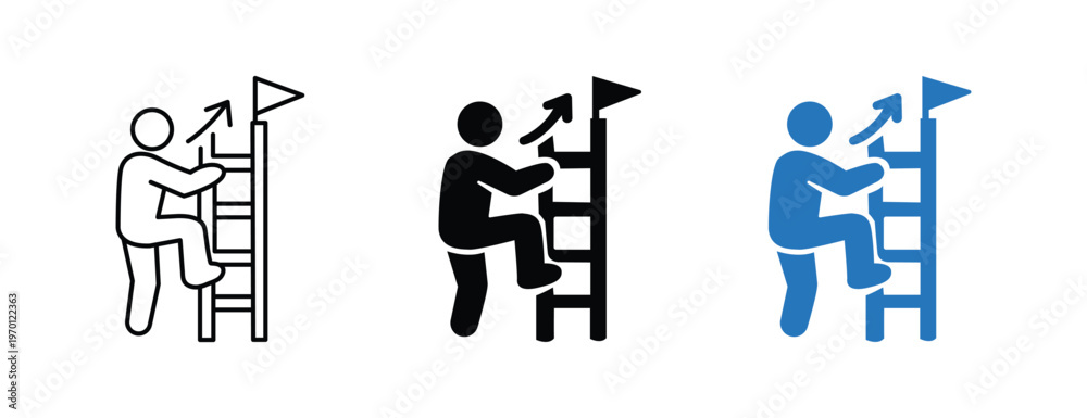 Fototapeta premium Career Progress Ladder Achievement Icon Vector Set
