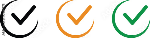 Circle check mark icons approval tick verification and confirmation symbol set vector Illustration