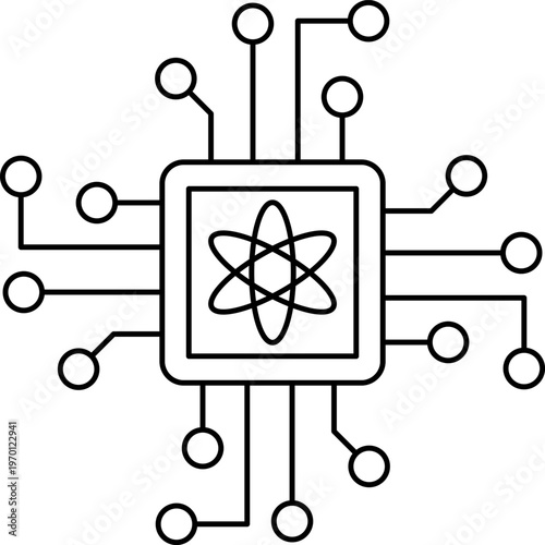 Quantum computing icon. Chip logo, web site, app, UI.