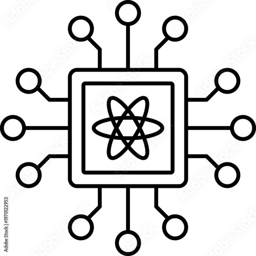 Quantum computing icon. Chip logo, web site, app, UI.