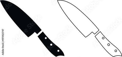 Knife Illustration black silhouette and outline Icon for kitchen and safety use vector on transparent background