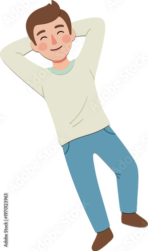 Man relaxes with hands behind his head.