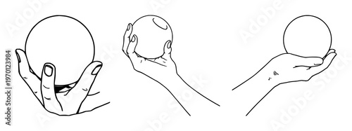 Mystical crystal ball set with a hand holding a glowing orb featuring magic, fortune telling, prediction with spirituality and esotericism