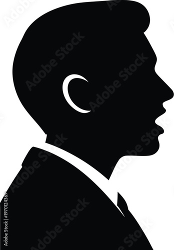 Man's profile silhouette speaks, mouth open.