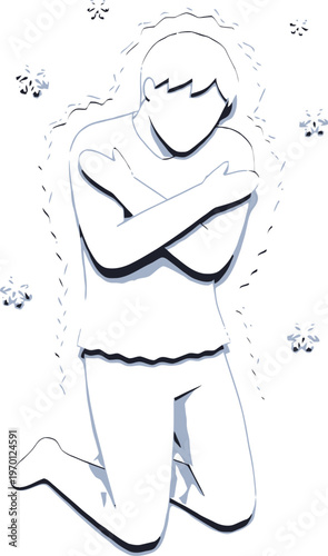 Person shivers from cold surrounded by.